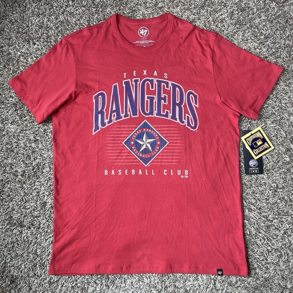 '47 Brand Texas Rangers Retro Logo T-Shirt Red Men's Size Large MLB NEW